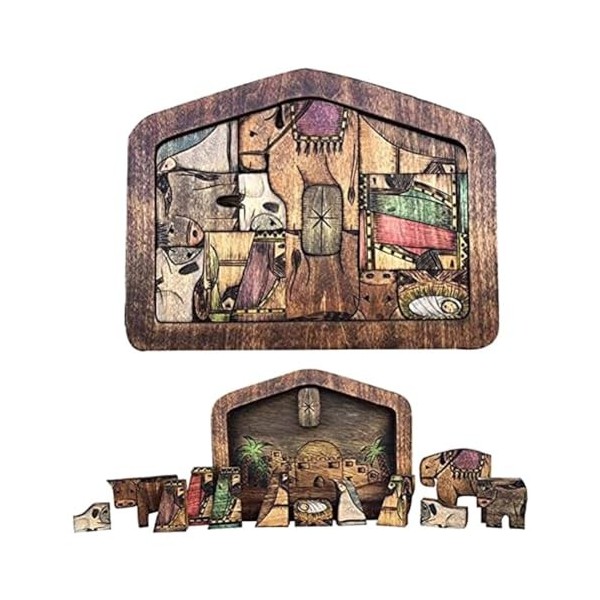 roomoon Puzzle de la Nativité en bois avec motif de Jésus brûlé pour adultes et enfants, facile à utiliser