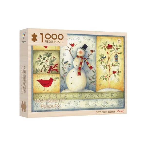 Calendrier de lAvent de Noël 2023 - Puzzle de Noël en bois de 1 000 pièces - Calendrier de compte à rebours de Noël - Jeu fa