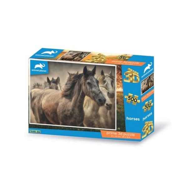 Grandi Giochi- Cavalli Puzzle lenticulaire Horizontal Discovery Chevaux avec 500 pièces incluses et Emballage avec Effet 3D-P