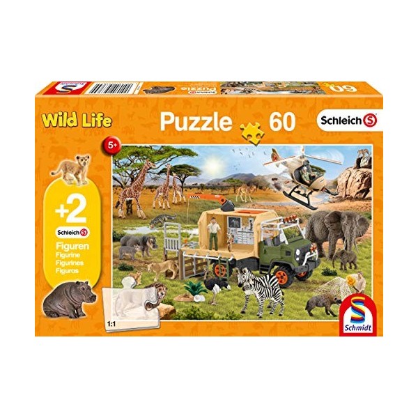 Schmidt Spiele CGS 56384 Schleich Adventure Animal Rescue 60 Pieces Childrens Puzzle with Two Original Figures, Colourful, M