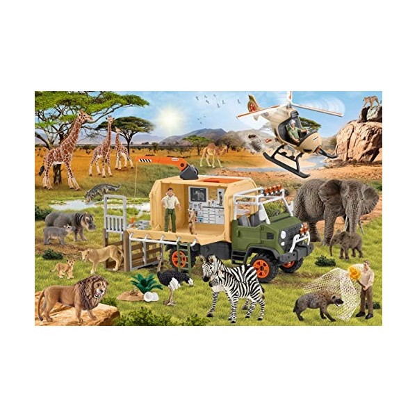 Schmidt Spiele CGS 56384 Schleich Adventure Animal Rescue 60 Pieces Childrens Puzzle with Two Original Figures, Colourful, M