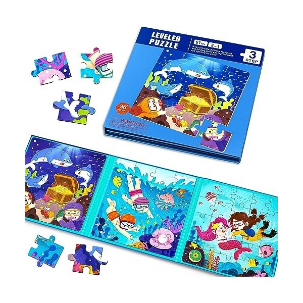 EPCHOO Puzzle magnétique pour enfants à partir de 3 ans - 61 pièces - Jeu de voyage magnétique - Jouet éducatif pour garçons 