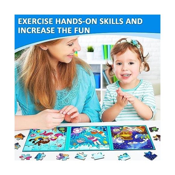 EPCHOO Puzzle magnétique pour enfants à partir de 3 ans - 61 pièces - Jeu de voyage magnétique - Jouet éducatif pour garçons 