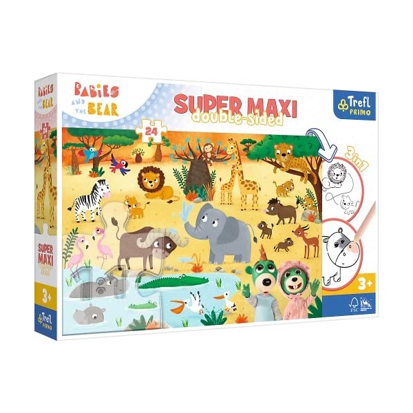 Trefl- Baby OP Safari 3in1 24 Grote elementen-kleurboek, spel kleurelementen, kleurrijke Puzzel met sprookjeshelden, leuk voo