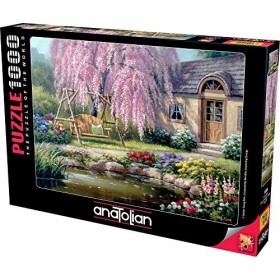 Anatolian Puzzle 1000 pièces : Cottage et Son Cerisier à Fleurs