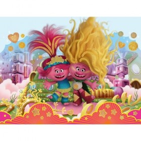 Trefl Junior–Trolls Band Together, Trolls Pailletés–Puzzle à Paillettes Glitter 70 Pièces, Puzzle Brillant pour Les Petits Fa