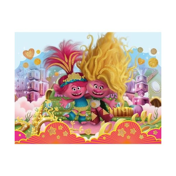 Trefl Junior–Trolls Band Together, Trolls Pailletés–Puzzle à Paillettes Glitter 70 Pièces, Puzzle Brillant pour Les Petits Fa