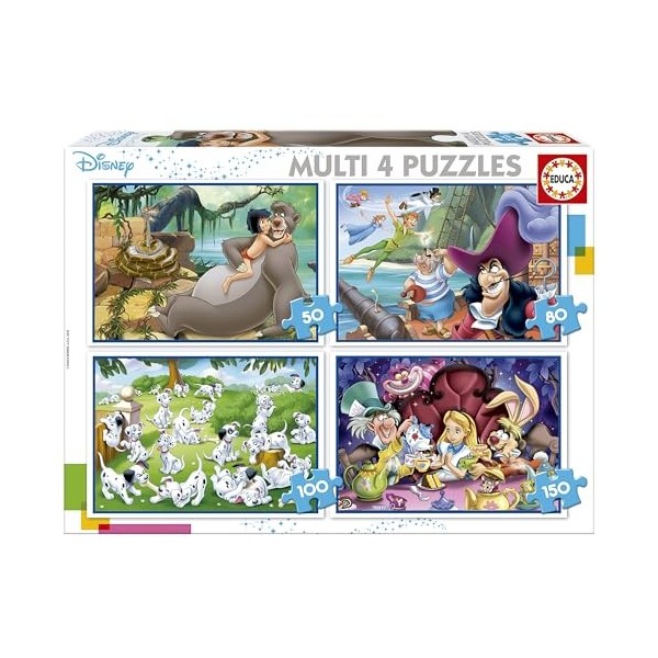 Educa - 4 Puzzles progressifs pour Enfant avec 50/80/100/150 pièces. Multi Puzzles Classiques Disney. Recommandé à partir de 