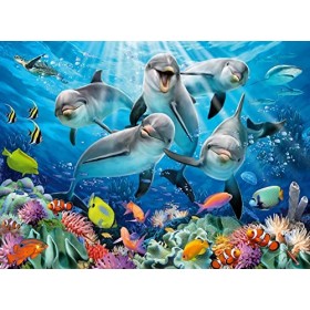 Ravensburger - Puzzle Adulte - Puzzle 500 p - Dauphins sur le récif de corail - 14710
