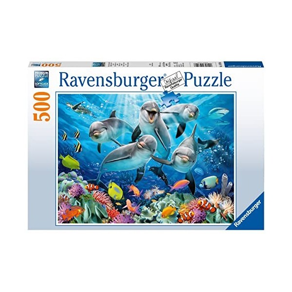 Ravensburger - Puzzle Adulte - Puzzle 500 p - Dauphins sur le récif de corail - 14710