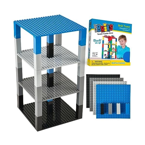 Strictly Briks Lot de 4 plaques de Base - avec Briques Stackers 2x2 améliorées - de qualité - pour Construire Une Tour - Comp