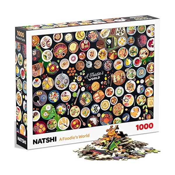 Natshi - A Foodie’s World - Puzzle Adulte 1000 Pièces - Plats du Monde - avec Poster & Sac Refermable – Pièces Gaufrées & Mat