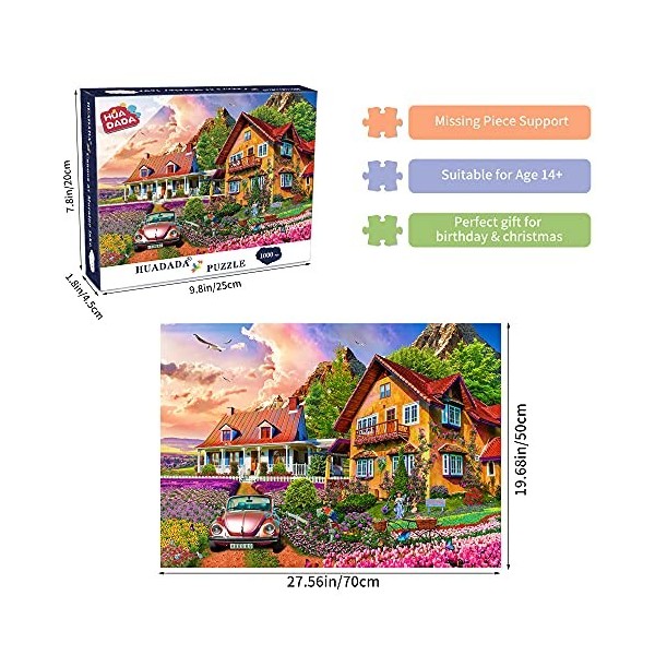 Puzzle de 1000 pièces, Puzzle pour Adultes, Puzzle Impossible, Puzzle coloré, Jeu dadresse pour Toute la Famille, Jardin Vil