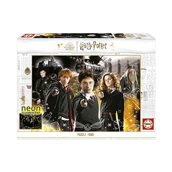 Educa - 1000 Harry Potter Neon | Puzzle spectaculaire de 1000 pièces phosphorescentes pour Adultes. Inclut la Colle Fix Puzzl