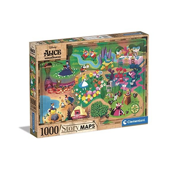 Clementoni Story Maps Alice in Wonderland Adulte 1000 pièces, Personnage Disney, Puzzle Dessin animé-fabriqué en Italie, 3966