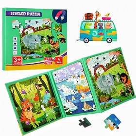 Jouet Puzzle en magnétiqu,Livre de Puzzle Assorti,Jeu de Puzzle Interactif,3 Intensités Jouets Montessori Enfant,Convient pou