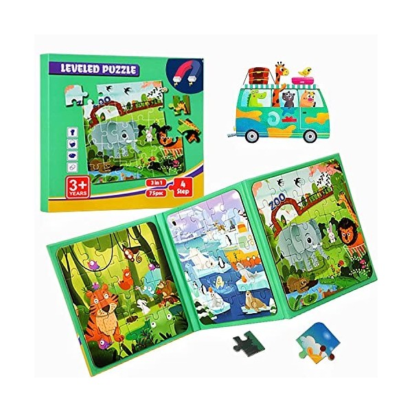 Jouet Puzzle en magnétiqu,Livre de Puzzle Assorti,Jeu de Puzzle Interactif,3 Intensités Jouets Montessori Enfant,Convient pou