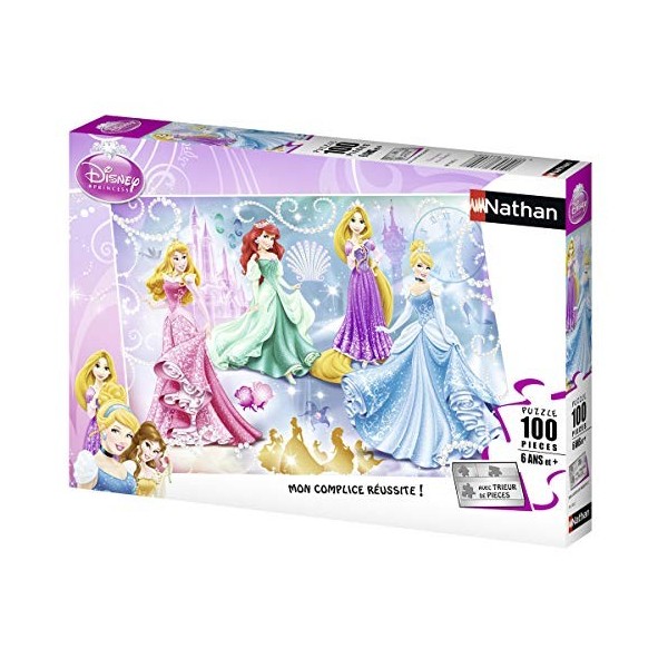 Nathan - Puzzle Enfant - 100 pièces - Princesses étincelantes - Disney Princesses - Fille ou garçon dès 6 ans - Puzzle de qua