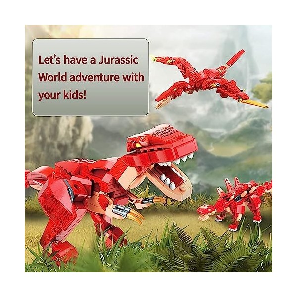 3 en 1 Jurassic Dinosaur 287 Pièces Blocs Construction Jouet, T-Rex Pterodactyl Stegosaurus Kits Construction Éducatifs Garço