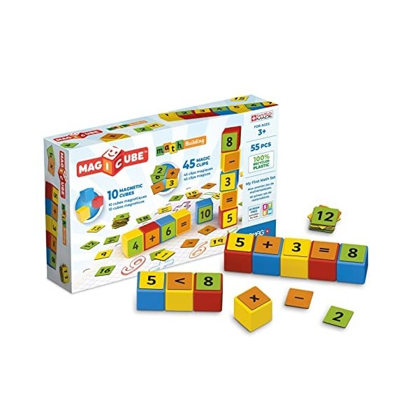 Geomag, Magicube Math Building Clips, Jeux Magnétiques pour Enfants dès 3 Ans, pour Apprendre les Mathématiques, Pack de 55 P