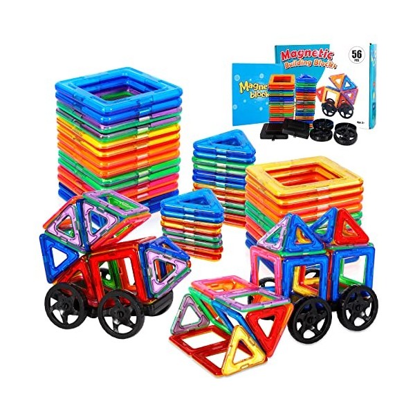 AOUVT 56 Pcs Ensemble de Blocs de Construction Magnétiques，Jouets de Blocs de Construction Magnétiques，Jouets de Construction