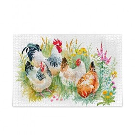 Puzzle de 500 pièces pour enfants et adultes, poulet et coq dans lherbe