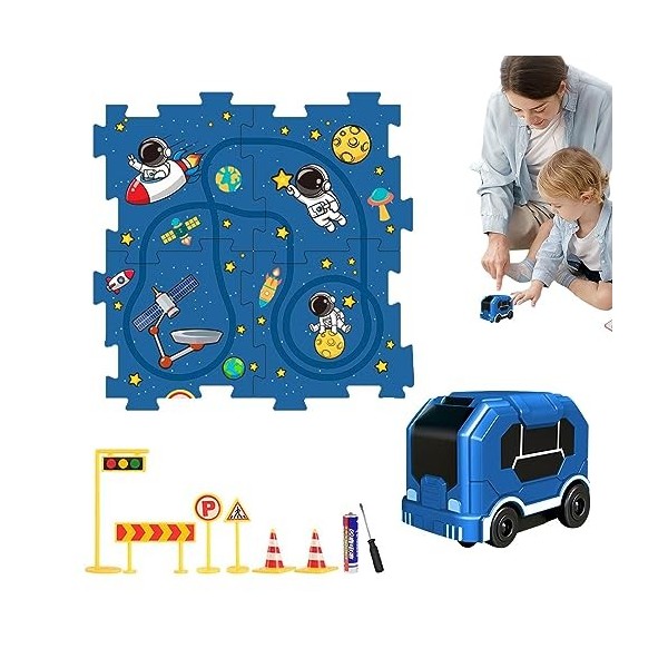 Ensemble de jeu de voiture de piste de puzzle éducatif | Jouet de puzzle électrique de jeu de voiture de construction éducati