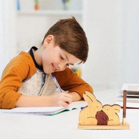 Qurygin Puzzle en Bois Animal, décor de Lapin en Bois - Décor de Bureau Lapin 3 pièces,Décoration de Porte-Stylo de Lapin, dé