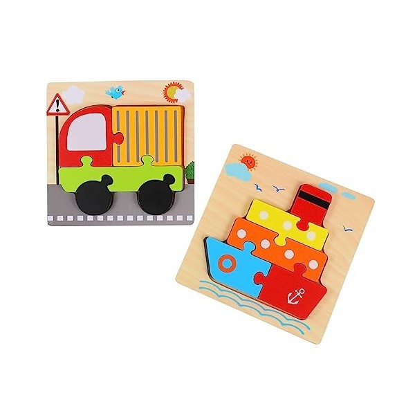 Toddmomy 2 Pièces Puzzle en Trois Dimensions Puzzle Animalier en Bois Puzzles pour Enfants Jouets dapprentissage Éducatifs P