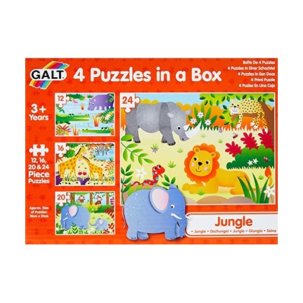 Galt Toys, 4 Puzzles in a Box - Jungle, Animal Jigsaw Puzzle for Kids, Ages 3 Years Plus