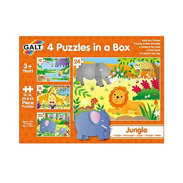 Galt Toys, 4 Puzzles in a Box - Jungle, Animal Jigsaw Puzzle for Kids, Ages 3 Years Plus