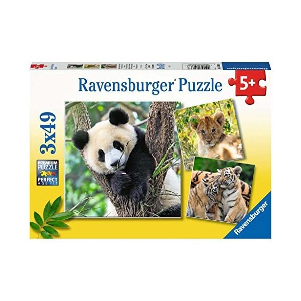 Ravensburger- Tiger Puzzle 05666 Panda, Tigre et Lion – 3 x 49 pièces pour Enfants à partir de 5 Ans, 5666