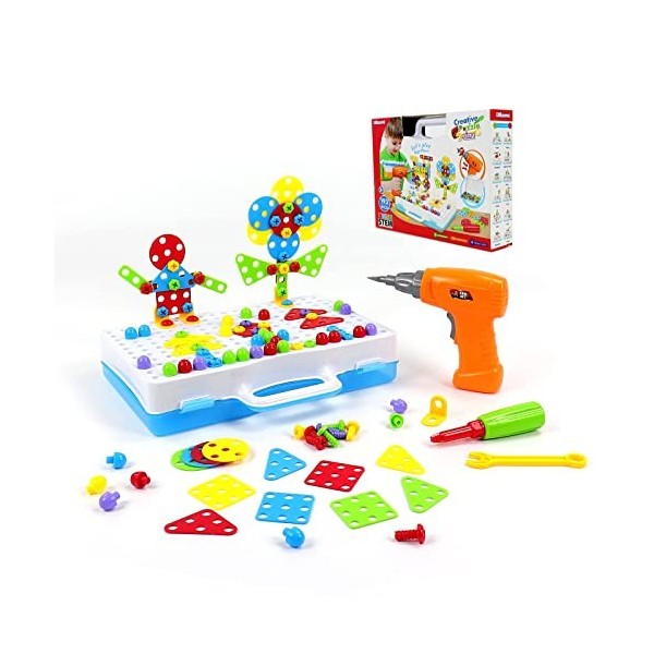 Dilbarmi -Jouets Montessori éducatifs - Tournevis et Perceuse électrique pour Enfants 3 Ans et Plus - Outils de Construction 