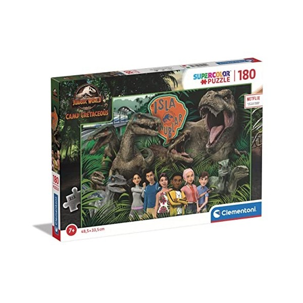 Clementoni- Jurassic Park/World Supercolor Camp Cretaceous-180 pièces, 7 Ans série Netflix, Enfant, Puzzle Dinosaure-fabriqué