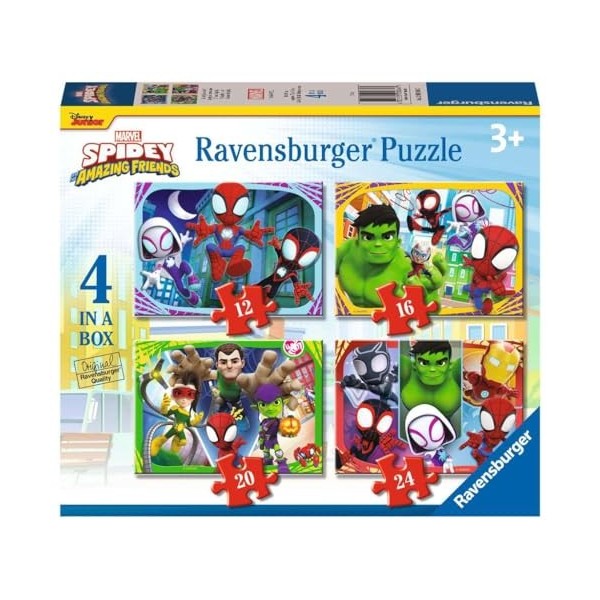 Ravensburger - Puzzle Spidey et ses amis incroyables, Marvel, Puzzle pour enfants, 4 puzzles en 12, 16, 20, 24 pièces, Puzzle