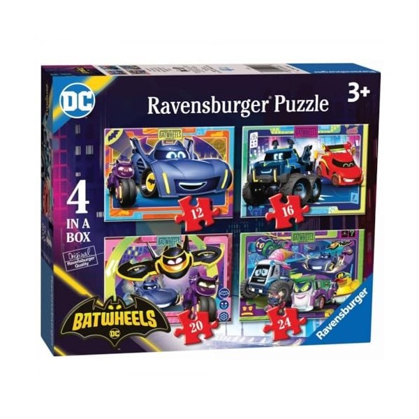 Ravensburger - Puzzle Batwheels, super-héros, DC, puzzle pour enfants, 4 puzzles en 12, 16, 20, 24 pièces, puzzle pour enfant