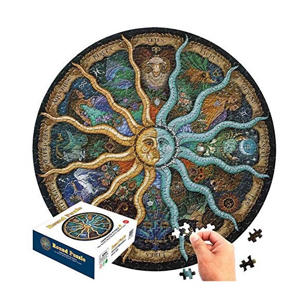 FANDE 1000 Pièces Ronde Puzzle, pour Adulte Horoscope du Zodiaque Jigsaw de Circulaire Constellation Décompression Amusant Ch