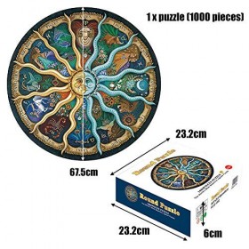 FANDE 1000 Pièces Ronde Puzzle, pour Adulte Horoscope du Zodiaque Jigsaw de Circulaire Constellation Décompression Amusant Ch
