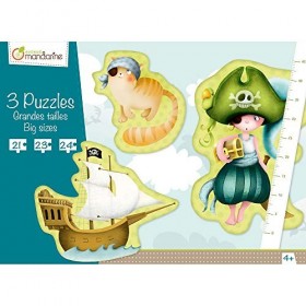 Avenue Mandarine 42433MD - Une boite de 3 puzzles géants 21, 23 et 24 pièces , Pirates