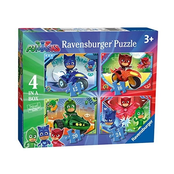Ravensburger PJ Masks – 4 puzzles dans une boîte 12, 16, 20, 24 pièces pour enfants à partir de 3 ans, 6974, 0