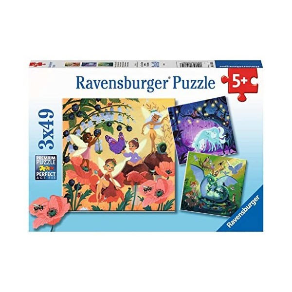 Ravensburger - Puzzle Enfant - Puzzles 3x49 p - Licorne, dragon et fée - Dès 5 ans - 05181