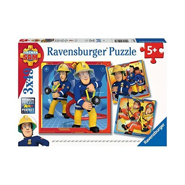 Ravensburger - Puzzle Enfant - Puzzles 3x49 p - Notre héros Sam le pompier - Dès 5 ans - 05077