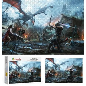 Puzzle 1000 Pièces pour Adultes, Puzzle The Elder Scrolls, Petit Mini Puzzle Enfant Puzzle Jeu Éducatif pour Les Défis des Va