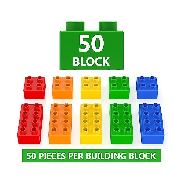 WYSWYG Lot de 50 grandes briques classiques en 5 couleurs, compatibles avec les blocs de construction Duplo et les meilleures