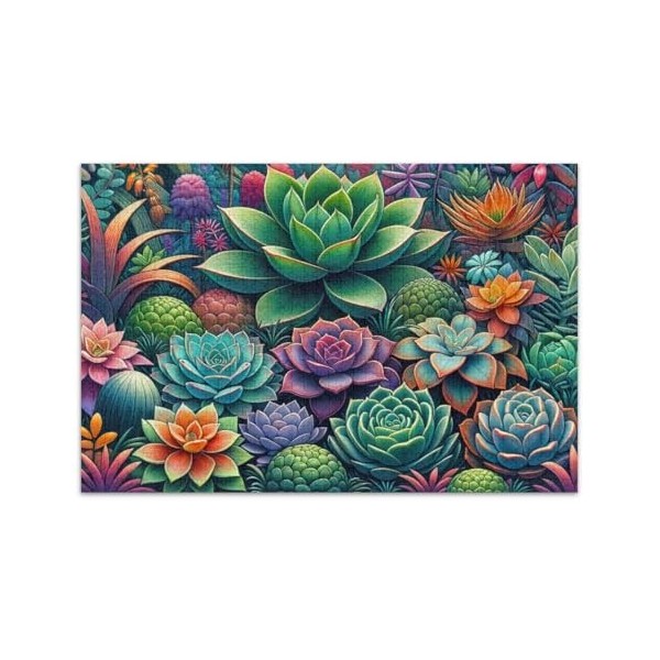 Quatre chats avec puzzle floral pour adultes de 500 pièces, puzzles familiaux amusants et colorés, taille finie 52 x 37 cm