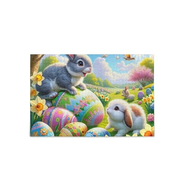 Puzzle de 500 pièces avec lapins et œufs de Pâques - Puzzle amusant pour adultes et enfants