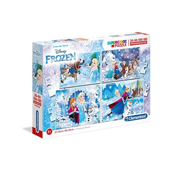 Clementoni- Supercolor Puzzle-Frozen-20+60+100+180 pièces- 07723