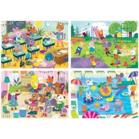 4 Puzzles progressifs : 20 - 40 - 60 - 80 Pieces - Les Animaux a l Ecole - a la Piscine - en Cour de Musique - au Jardin publ