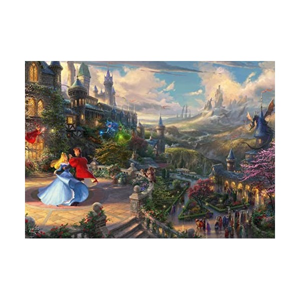 Schmidt Spiele-La Belle au Bois 57369 Thomas Kinkade, Disney, Sleeping Beauty Dancing in The Enchanted Light, Puzzle de 1000 