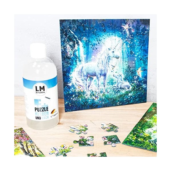 LM Puzzle Colle & Vernis 390 ml – Transparent – Colle pour puzzle/stockeur idéale pour coller des grands et petits puzzles Le